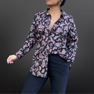 NWT Garnet Hill black and pink paisley shirt [H3R]